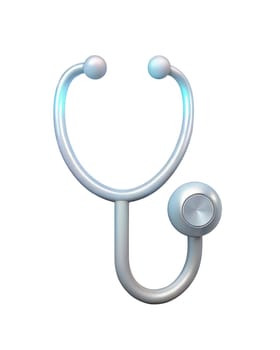 A modern and sleek 3D icon of a stethoscope with a holographic finish, isolated on white background, symbolizing healthcare, medical services, and patient care.