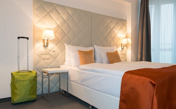 Modern generic hotel room in european country.