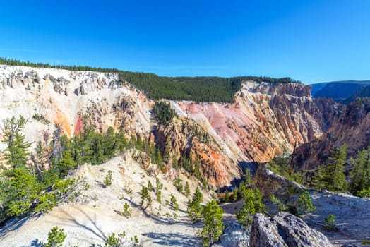 Colorful view of the Grand Canyon of the Yellowstone from Artist Point in Yellowstone National Park