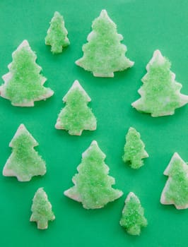 Colorful Christmas tree places for Christmas on a green background