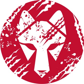 Illustration of a wolf head set inside circle done in retro style.