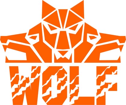 Illustration of a pack of wolf heads viewed from front set on isolated white background with the text word Wolf done in retro style.