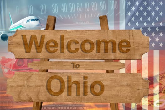 welcome to ohio state in the united states sign on wood,travell theme