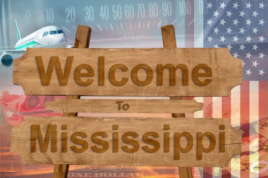 welcome to mississippi state in the united states sign on wood,travell theme