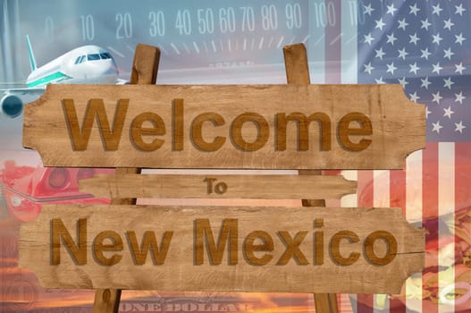 welcome to new mexico state in the united states sign on wood,travell theme