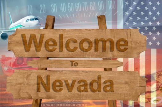 welcome to nevada state in the us sign on wood,travell theme