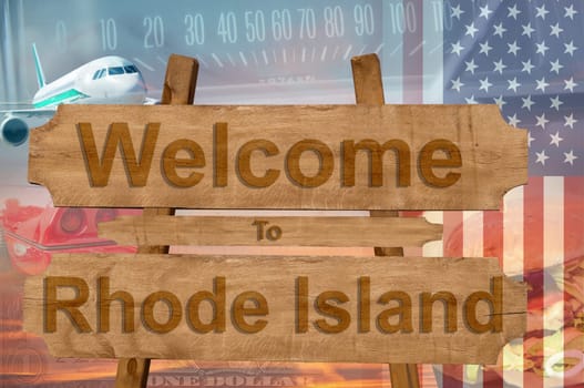 welcome to rhode island in the us state sign on wood,travell theme