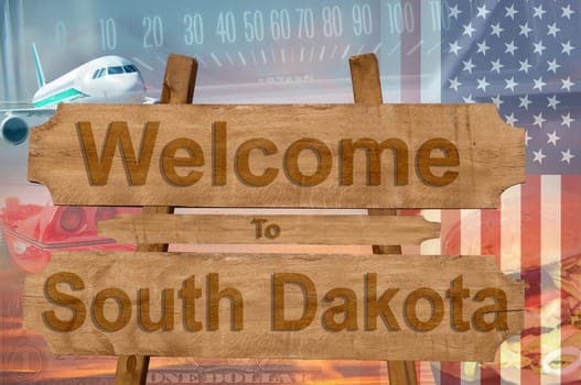 welcome to south dakota state in the united states sign on wood,travell theme