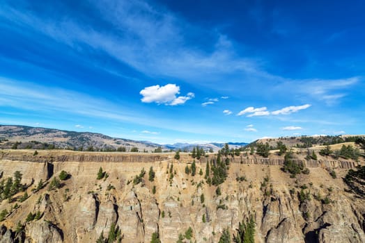 Dramatic landscape of the rim of a canyon in Yellowstone National Park