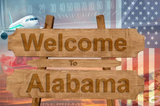 welcome to alabama in the united states sign in wood,travell theme