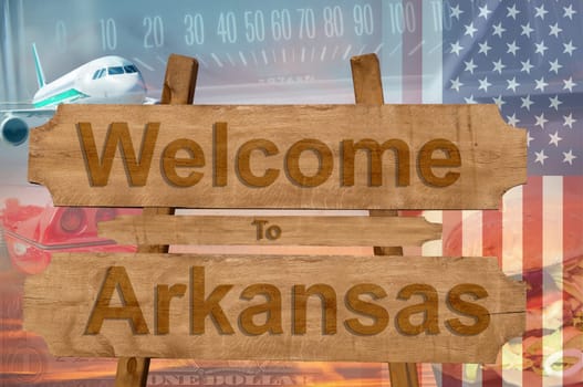 welcome to arkansas in the united states sign in wood,travell theme