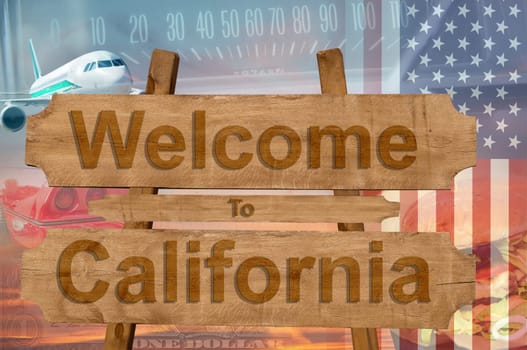 welcome to california in the united states sign in wood,travell theme