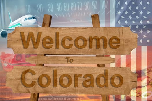 welcome to colorado in the usa sign on wood,travell theme