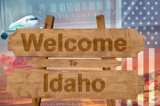 welcome to idaho state in the united states sign on wood,travell theme