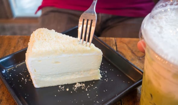 Piece of homemade cheese cake, stock photo