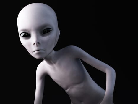 Portrait of an alien, 3D rendering. Black background.