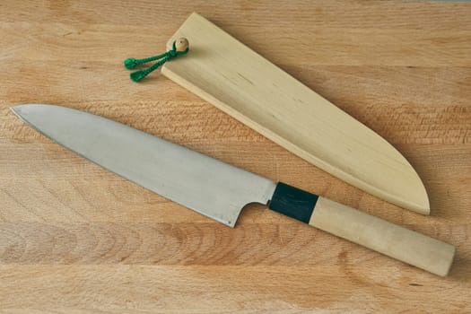 detailed piece of cutlery named santoku hand made in japan