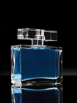dark image of cosmetics fragrances in cristal container