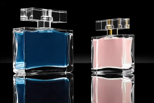 dark image of cosmetics fragrances in cristal container