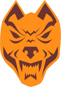 Illustration of a wolf head angry set on isolated white background done in retro style.