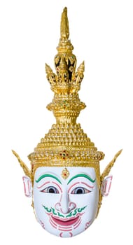 White actor's mask used head wear for staging isolated on white background, The traditional culture pantomime in Thailand