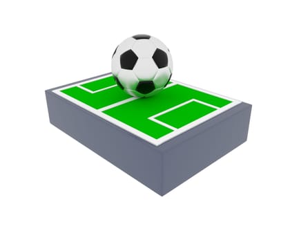 Soccer field with a big soccer ball, 3d rendering