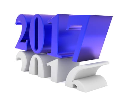 New Years concept image with 2017 in blue steel, 3d rendering