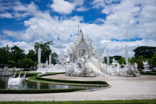 white temple in Thailand near Chiang Rai as a tourist attraction