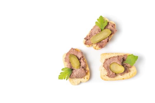Appetizer with Chicken liver pate isolated on white