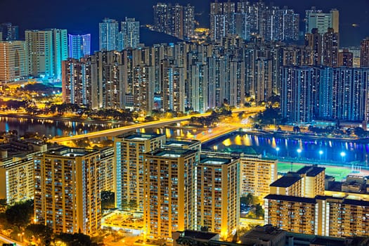 Residential building in Hong Kong at night