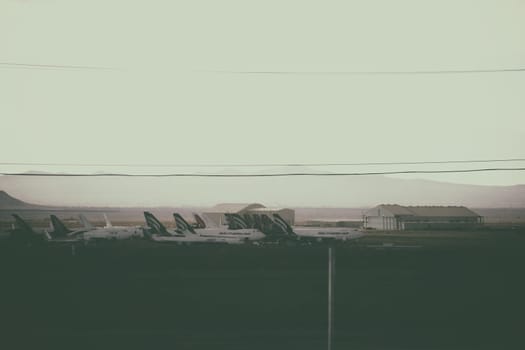 Mojave,United States - December 22,2015: Decommissioned aircraft stand in the Mojave Aerospace Center's Aircraft Cemetery in the Mojave Desert on December 22,2015 in Mojave.