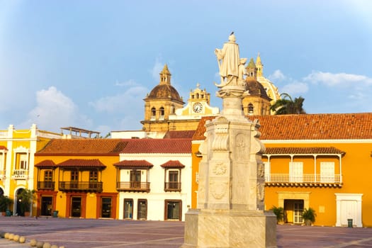 View of the Aduana Plaza in the historic old center of Cartagena, Colombia