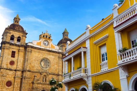 View of the beautiful San Pedro Claver church in Cartagena, Colombia