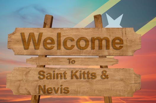 welcome to jamaica sign on wood background with blending national flag