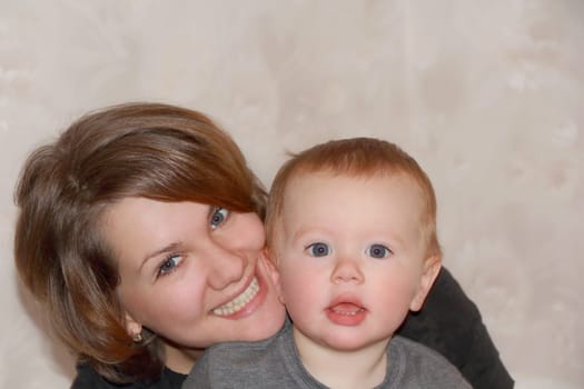 Cute baby 1 year with his mother