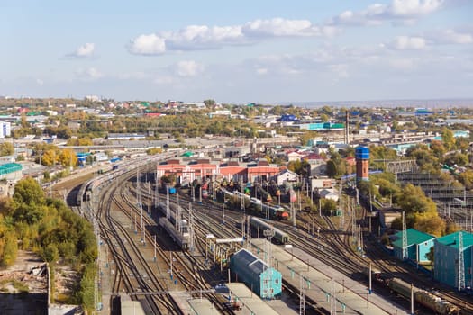 Panorama of Russian town from bird flight