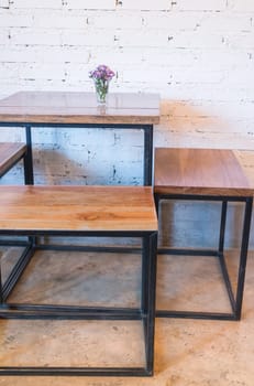 Empty cafe tables and chairs, stock photo