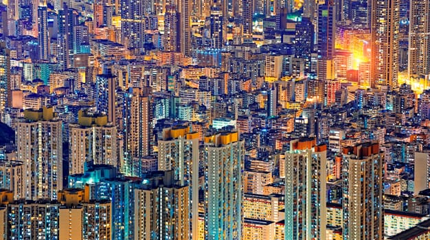Hong Kong Public living housing apartment at night