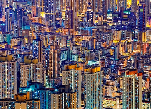 Hong Kong Public living housing apartment at night