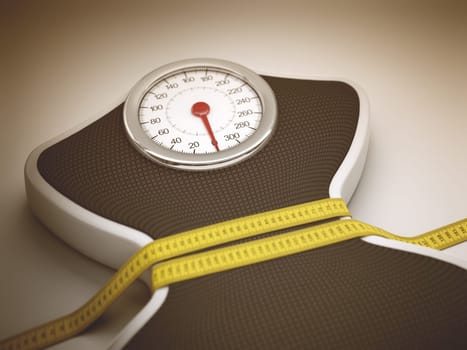 Tape measure around the balance decreasing its measures.