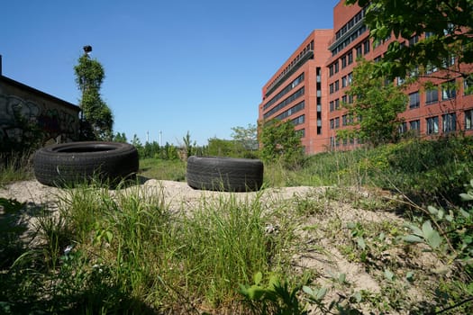 Industrial wasteland with garbage in Berlin-Kreuzberg