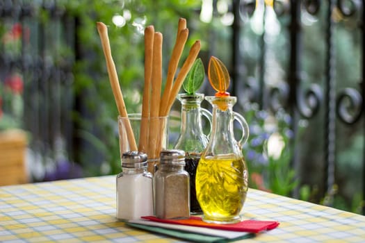 Italian serving. Table set with Italian spirit