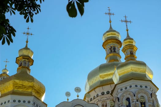 Golden tops and crosses of Christian Orthodox Abbey