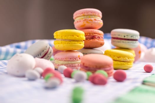 Sweet composition of macaroon cookies and marshmallow