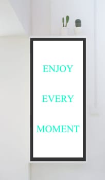 Room interior with frames on white wall, stock photo