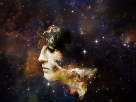 Memory of Me series. Composition of female portrait and space texture  suitable as a backdrop for the projects on art, philosophy and spirituality