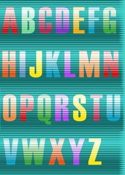 Striped artistic Font. Colorful vintage alphabet. illustration