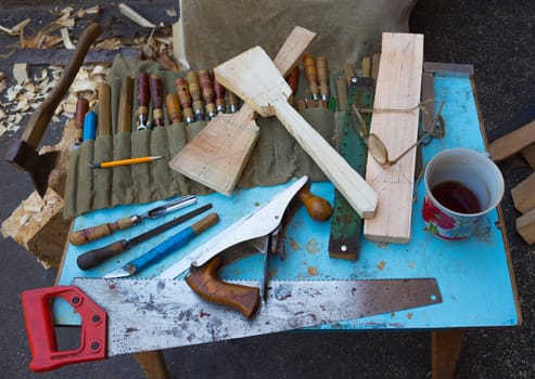 The joiner tools on the table background