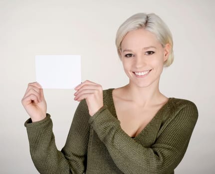 Woman with business card