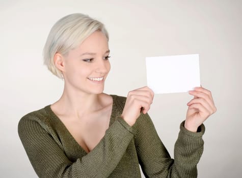 Woman with business card